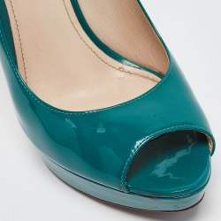 Prada Green Patent Leather Peep Toe Pumps Size 39.5