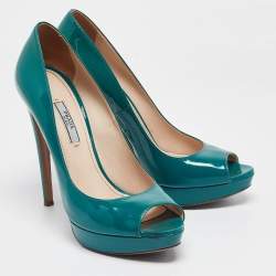 Prada Green Patent Leather Peep Toe Pumps Size 39.5