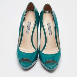 Prada Green Patent Leather Peep Toe Pumps Size 39.5