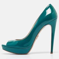 Prada Green Patent Leather Peep Toe Pumps Size 39.5