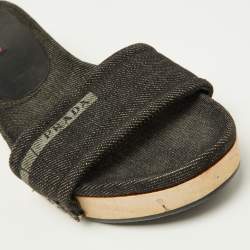 Prada Sport Black Denim Wedge Slide Sandals Size 37