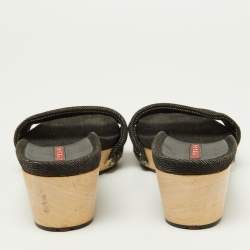 Prada Sport Black Denim Wedge Slide Sandals Size 37