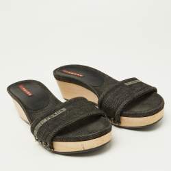 Prada Sport Black Denim Wedge Slide Sandals Size 37
