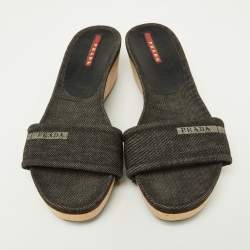 Prada Sport Black Denim Wedge Slide Sandals Size 37
