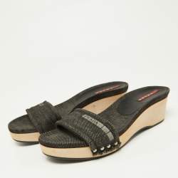 Prada Sport Black Denim Wedge Slide Sandals Size 37