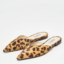 Prada Brown Leopard Print Calfhair Slide Mules Size 37