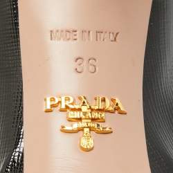 Prada Black Saffiano Vernice Leather Peep Toe Platform Pumps Size 36