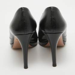 Prada Black Saffiano Vernice Leather Peep Toe Platform Pumps Size 36