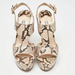 Prada Brown/Beige Python Platform Sandals Size 35