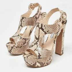 Prada Brown/Beige Python Platform Sandals Size 35