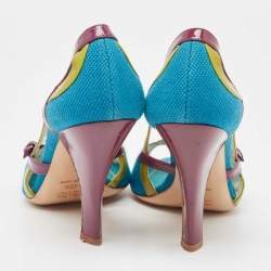 Pre Owned Prada Tricolor Canvas and Patent Leather Peep Toe Pumps Size 40.5