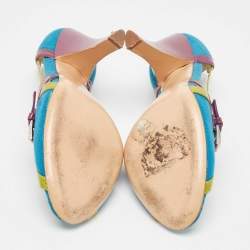 Pre Owned Prada Tricolor Canvas and Patent Leather Peep Toe Pumps Size 40.5