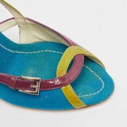 Pre Owned Prada Tricolor Canvas and Patent Leather Peep Toe Pumps Size 40.5