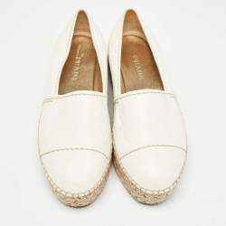 Pre Owned Prada White Leather Platform Slip On Espadrille Flats Size 40.5