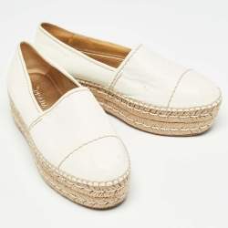 Pre Owned Prada White Leather Platform Slip On Espadrille Flats Size 40.5