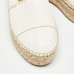 Pre Owned Prada White Leather Platform Slip On Espadrille Flats Size 40.5