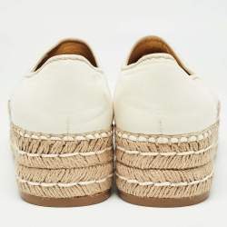 Pre Owned Prada White Leather Platform Slip On Espadrille Flats Size 40.5