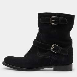 Prada Black Nubuck Leather Ankle Boots Size 39.5