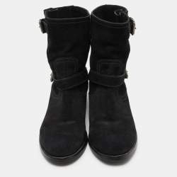 Prada Black Nubuck Leather Ankle Boots Size 39.5