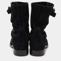 Prada Black Nubuck Leather Ankle Boots Size 39.5