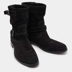 Prada Black Nubuck Leather Ankle Boots Size 39.5