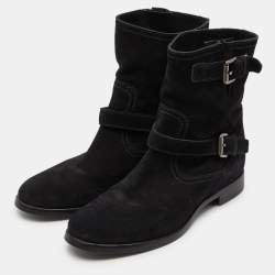Prada Black Nubuck Leather Ankle Boots Size 39.5