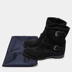 Prada Black Nubuck Leather Ankle Boots Size 39.5