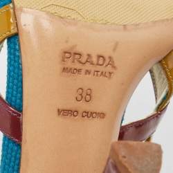 Pre Owned Prada Multicolor Fabric and Patent  Cutout Pumps Size 38