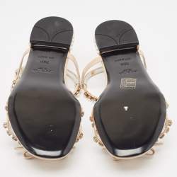 Prada Beige Patent Leather Crystal Embellished Bow Ankle Strap Sandals Size 36.5