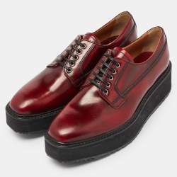 Prada Maroon Leather Platform Derby Size 38