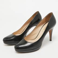 Pre Owned Prada Black Patent Leather Platform Round Toe Pumps Size 40.5