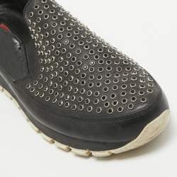 Prada Black Leather Studded Slip On Sneakers Size 40