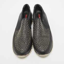 Prada Black Leather Studded Slip On Sneakers Size 40