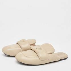 Pre Owned Prada Cream Padded Leather Loafer Flat Mules Size 39