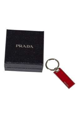 Prada Red Enamel Silver Tone Keychain