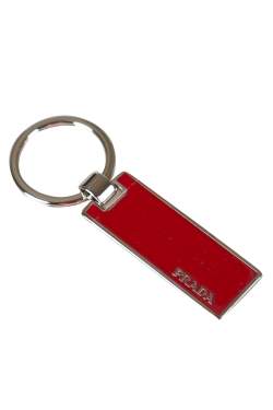 Prada Red Enamel Silver Tone Keychain