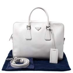 Prada White Saffiano Leather Briefcase