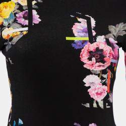 Preen by Thornton Bregazzi Black Floral Printed Jersey Cutout Sleeve Detail Top M