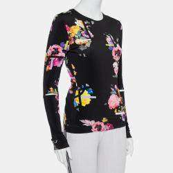 Preen by Thornton Bregazzi Black Floral Printed Jersey Cutout Sleeve Detail Top M