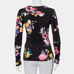 Preen by Thornton Bregazzi Black Floral Printed Jersey Cutout Sleeve Detail Top M
