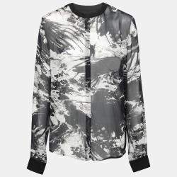 Preen by Thornton Bregazzi Blackbirds Printed Silk Long Sleeve High Low Blouse M