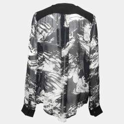 Preen by Thornton Bregazzi Blackbirds Printed Silk Long Sleeve High Low Blouse M