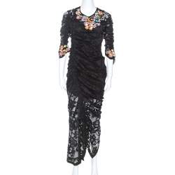 Preen Black Stretch Lace Embellished Detail Ruched Georgia Dress L