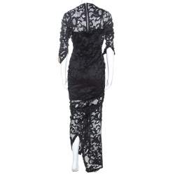Preen Black Stretch Lace Embellished Detail Ruched Georgia Dress L