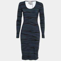 Preen by Thornton Bregazzi Blue Camouflage Print Jersey Long Sleeve Avery Dress S