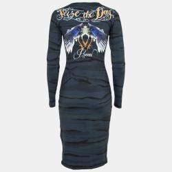 Preen by Thornton Bregazzi Blue Camouflage Print Jersey Long Sleeve Avery Dress S