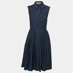 Preen Line Indigo Embroidered Chambray Sleeveless Alabama Dress XS