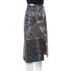 Preen Multicolor Python Print Front Slit Detail Pencil Skirt L