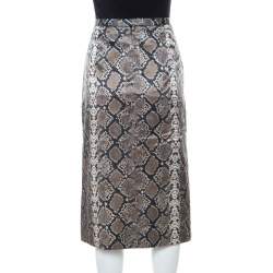 Preen Multicolor Python Print Front Slit Detail Pencil Skirt L