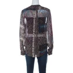 Preen by Thornton Bregazzi Multicolor Snakeskin Print Silk Blouse L